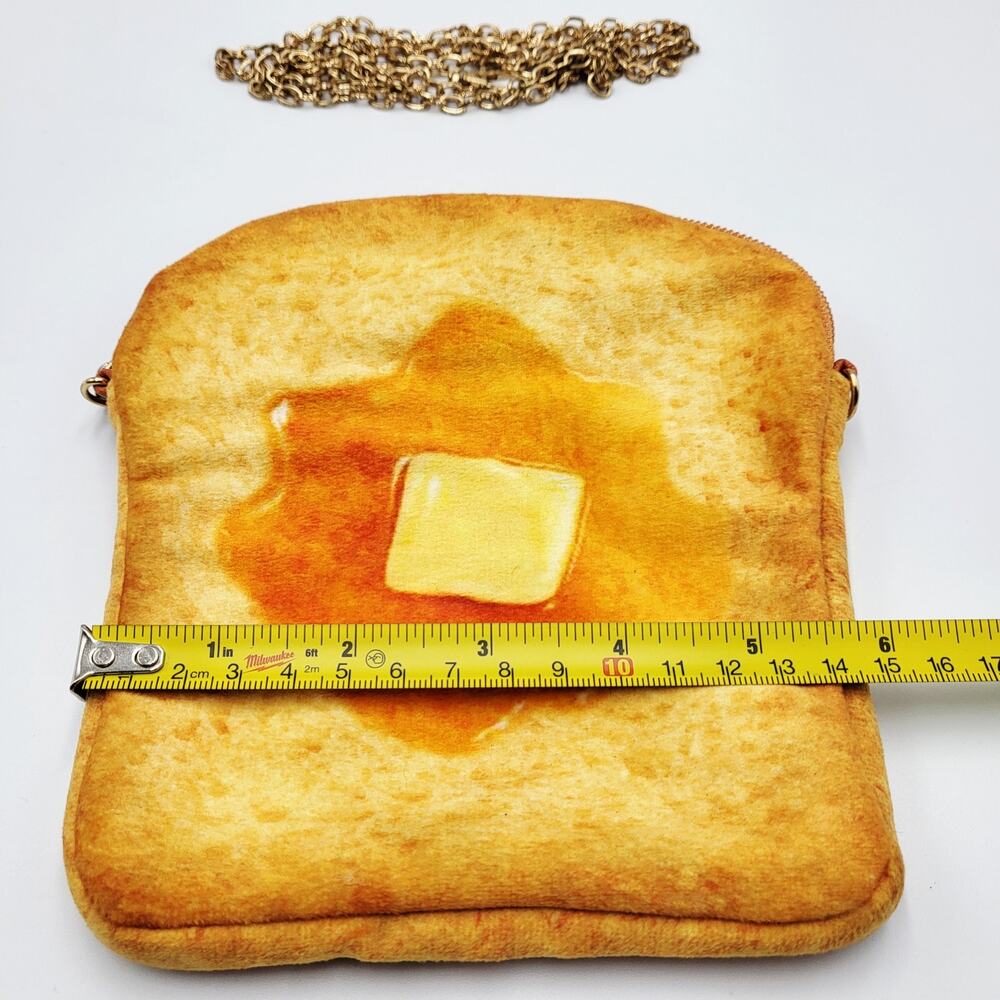 Belgian Boys Butter Toast Shape Zip Closure Chain Strap Shoulder Bag Food Foodie - Picture 7 of 8